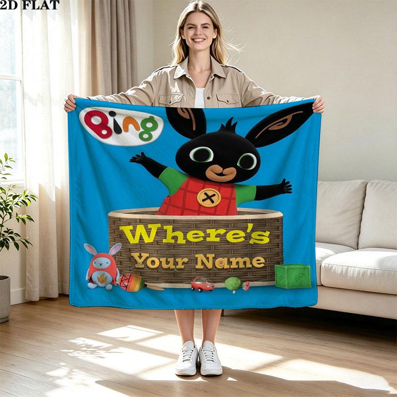 1PC Bing Custom Name Patterned Flannel Blanket Suitable For All Seasons for Home Decor Warmth and Comfort Gifts Holiday Present