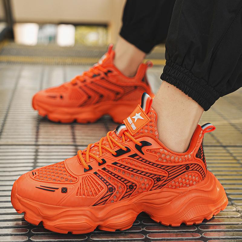 Men's Shoes Fashion Korean Mesh Thick Bottom Shoes Outdoor Anti-slip Lightweight Comfortable Shock-absorbing Sneakers Casual Breathable Running Shoes