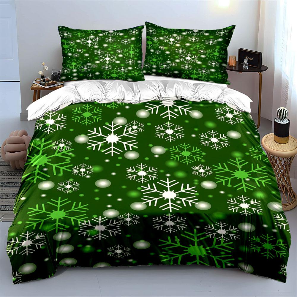 Green Snowflake Bedding Set Bedding Duvet Cover Set Duvet Cover Pillowcases (1 * Duvet Cover 2 * Pillowcases, without duvet insert)