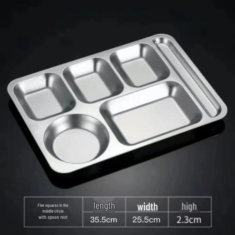 304 Stainless Steel Rectangular 5-Compartment Meal Tray (10-Pack)