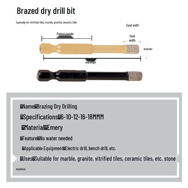 Diamond-Coated Hex Shank Tile & Stone Drill Bit for Ceramic, Marble, and Granite