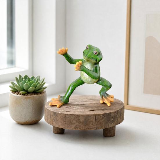 Yousheng Kung Fu Frogs Resin Sculpture, Outdoor Garden & Desktop Decor with Realistic Details, Weatherproof Handcrafted Ornament for Patio, Pond, Home
