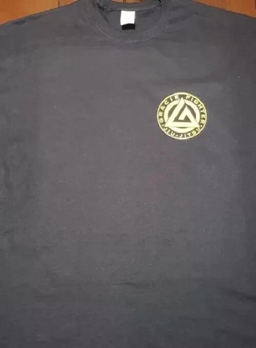SALE Medium Black yellow logo GRACIE MMA FIGHTER Jiu Jitsu T shirt Tee L