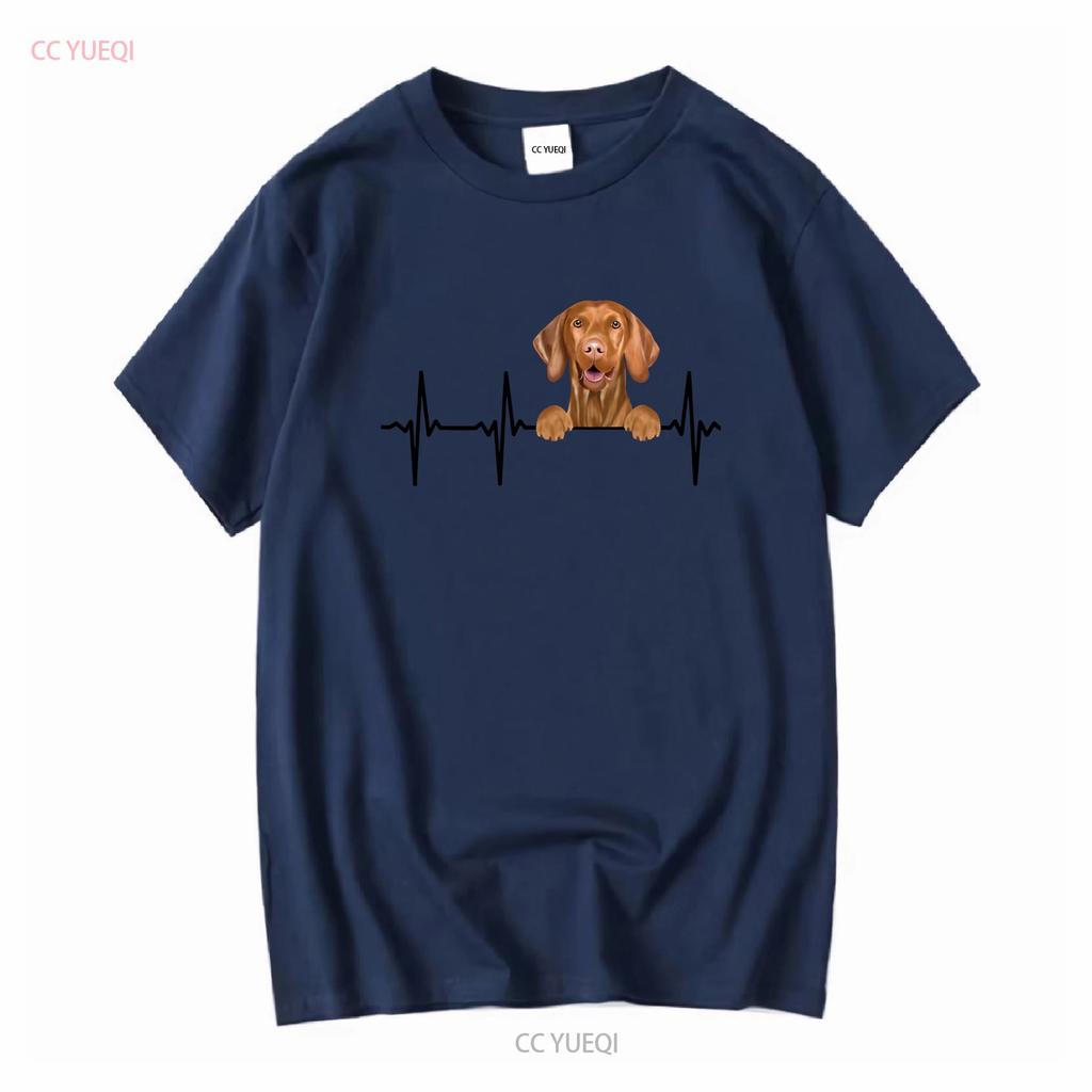 Funny Dog Heartbeat For Vizsla Lovers T Shirt Long Or Short Sleeves Vintage Washed Fashion Versatile Stylish Streetwear Unisex