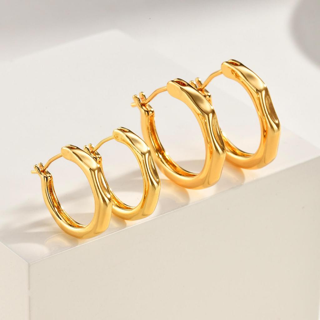 Geometric Hoop Earrings, Gold Plated Irregular Fluid Hinged Clicker, Waterproof Minimalist Jewelry for Women