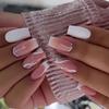 24Pcs French Long Ballet Square Fake Nails Removable Full Cover Press On Nails Acrylic False Nail Tips