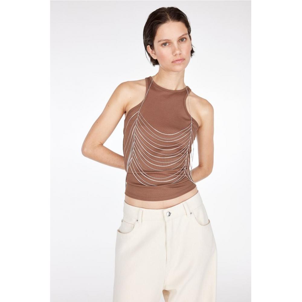 

Топ без рукавов в рубчик HM коричневый