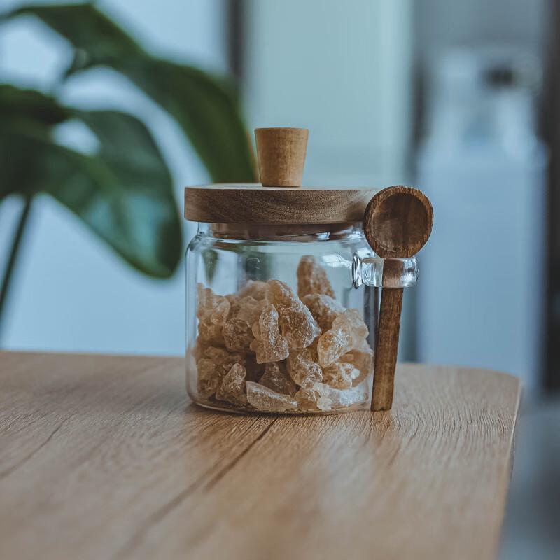 High Borosilicate Glass Spice Jar with Wooden Lid & Spoon Small 400ml