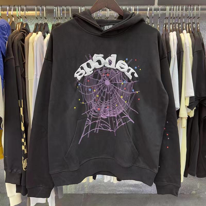 Unisex Loose Fit Two Piece Tracksuit Long Sleeve Hoodie Elastic Waist Sweatpants Spider Rhinestone Print Streetwear Matching Outfit Set