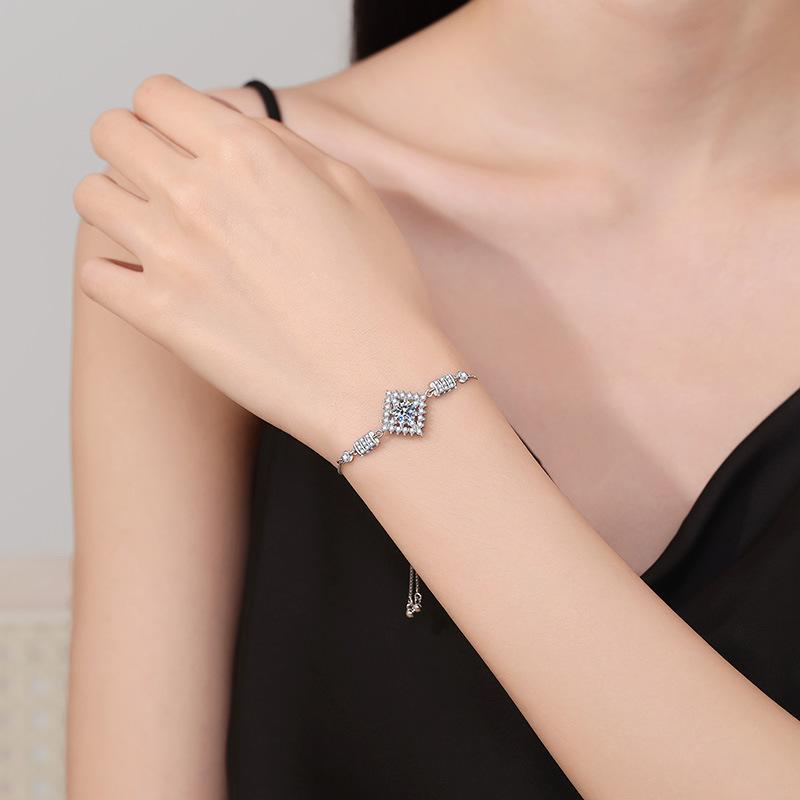 925 Sterling Silver Bracelet Moissanite Jewelry Square Bag Premium 1 Carat Moissanite Bracelet Adjustable