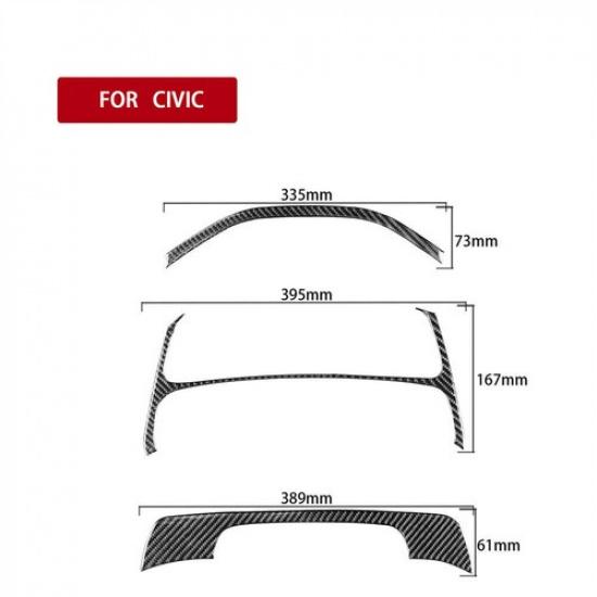 3×Panneau de tableau de bord en fibre de carbone Cache décoratif du panneau de compteur de vitesse Pour Honda Civic 2013-2015