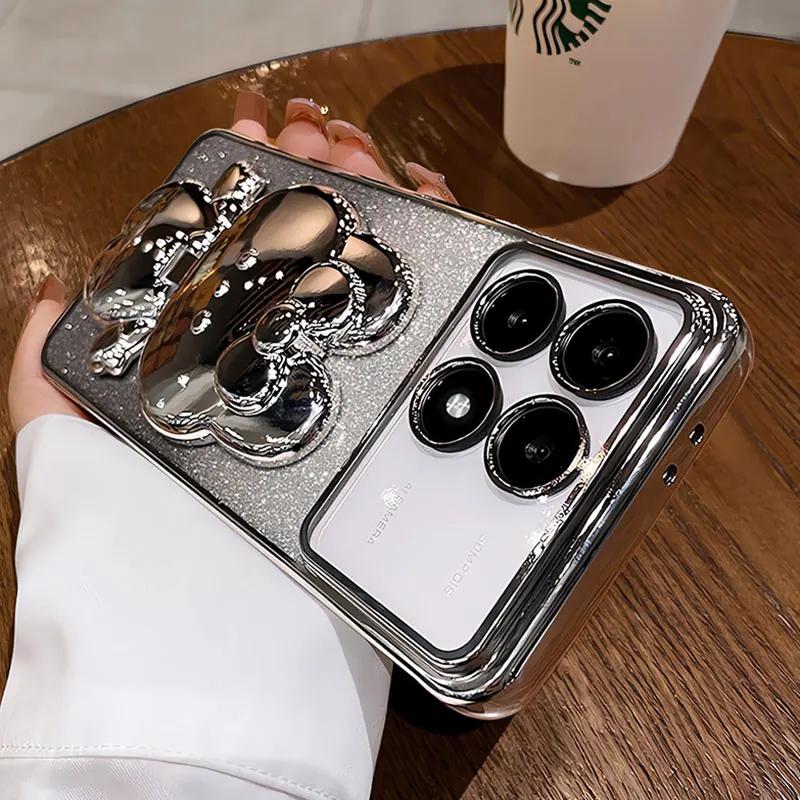 

Чехол-кронштейн для зеркала-кролика для Xiaomi для Xiaomi Poco X6 X5 Pro F6 M6 Pro Poco C75 C65 C55 4G 5G Противоударный чехол For POCO C55&Case & Holder серебряный