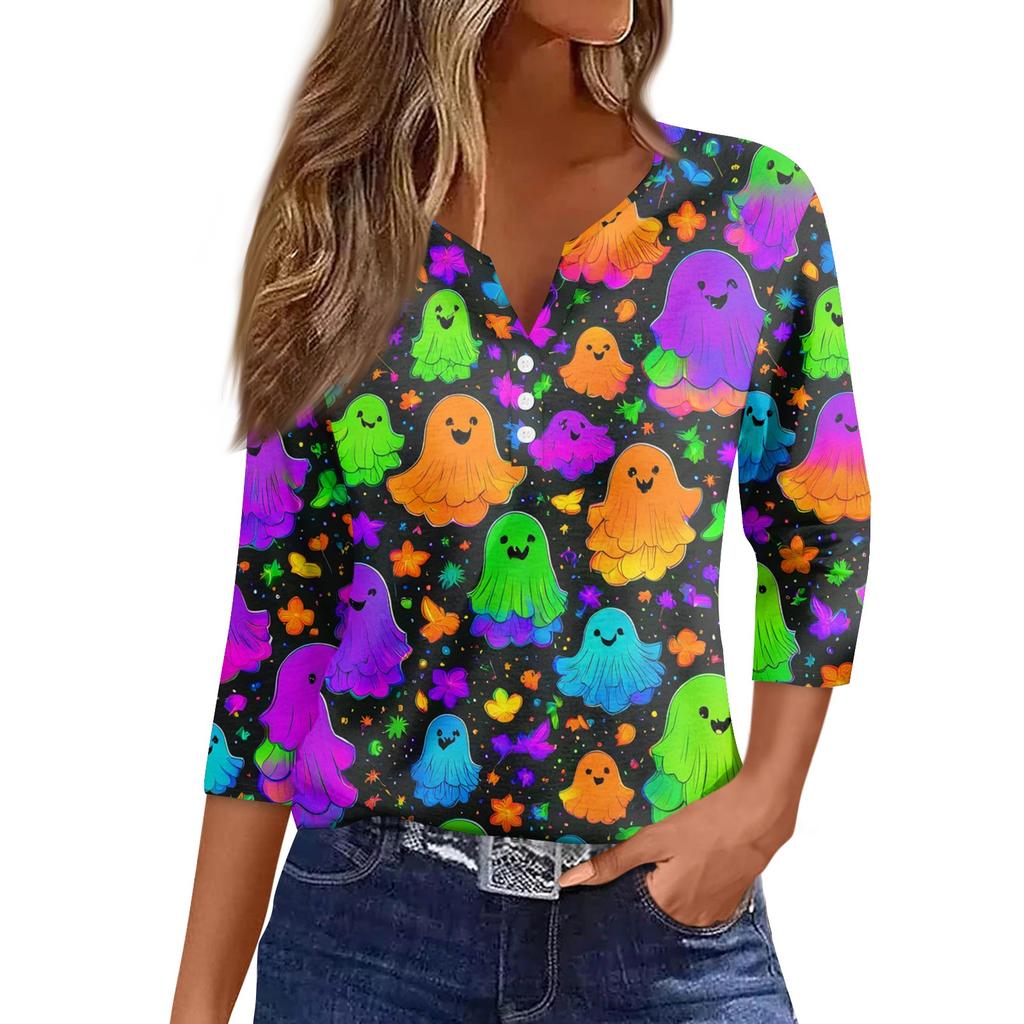 Women's Casual Fashion Sexy Comfortable V-Neck Halloween Seven Sleeve Top