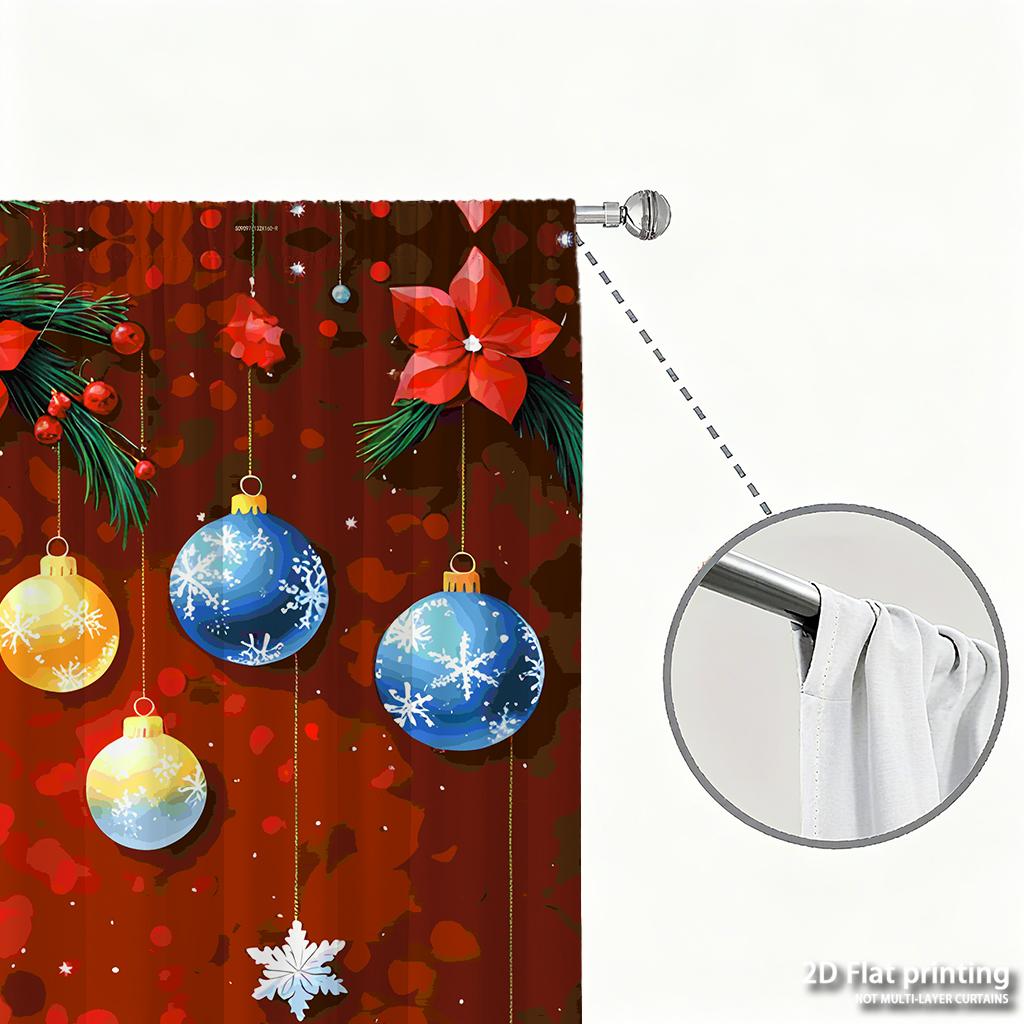 Piece Set High Definition Digital Printed Curtainsred Background Christmas Ornaments Snowman Festive Holiday Decorhome Deco Curtain Made Of Polyester