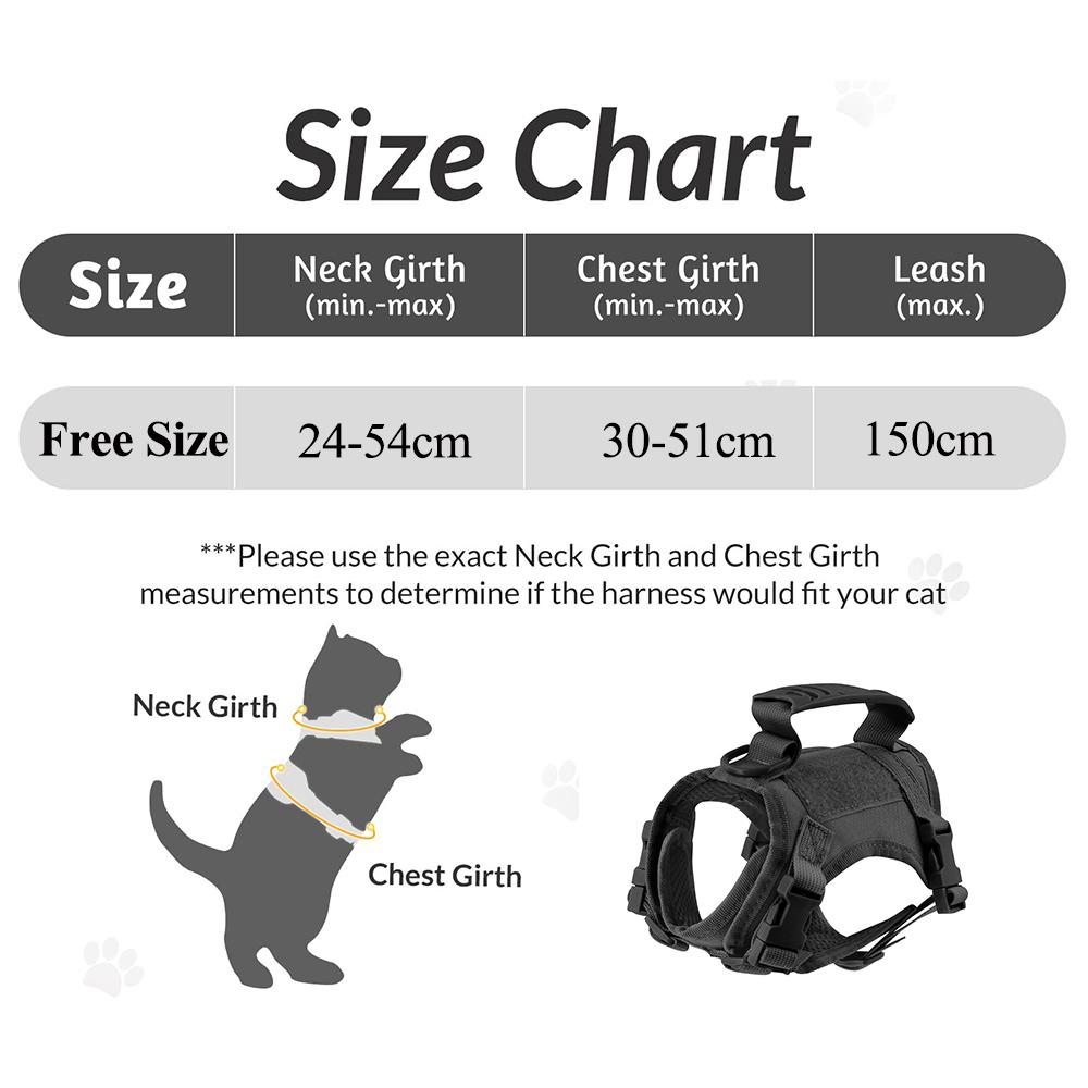 Tactical Cat Harness Escape Proof Adjustable Military Style Vest Comfortable for Cats Puppy Outdoor Walking Training