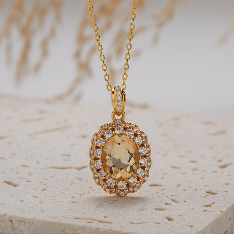 S925 Sterling Silver Natural Amethyst Citrine Topaz Colored Treasure Necklace Women'S Light Luxury Fashion Sense