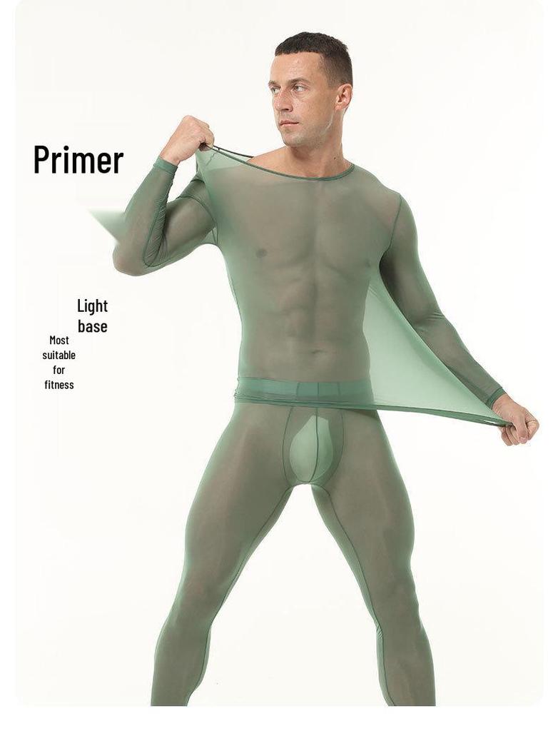 Men's Sheer Ice Silk Underwear Set - Sexy, Tight-Fitting, See-Through Fitness Base Layer