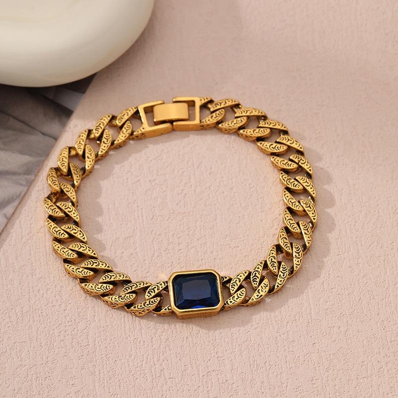 Hip Hop Sapphire Couple Jewelry Vintage Cuban Personality Couple Bracelet