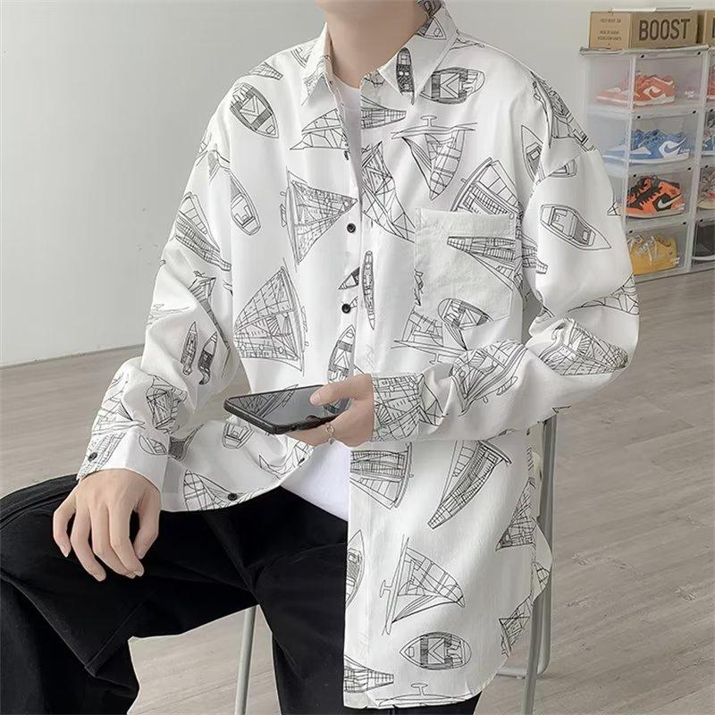 New National Fashion Retro Splash-Ink Tie-Dyed Pattern Long-Sleeved Shirt Men's and Women's Student Inner Shirt Teen's Top Coat