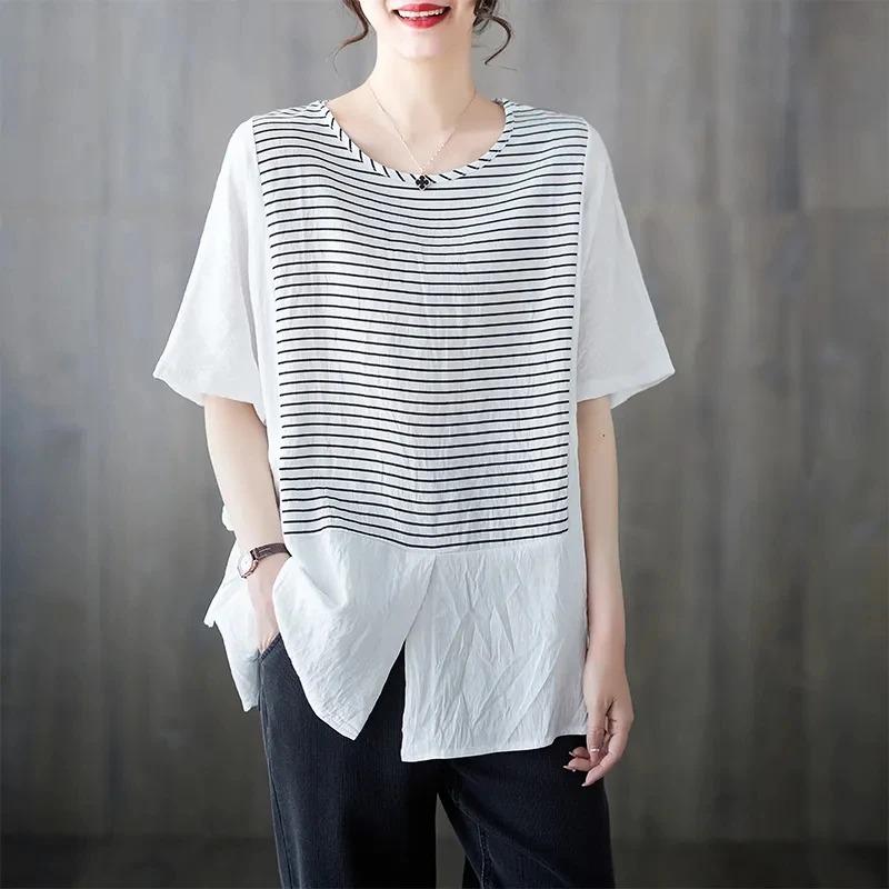 

T-shirt Women Versatile Summer Casual Large Size Loose Round Neck Pullover Short-sleeved Tops XXXXL білий