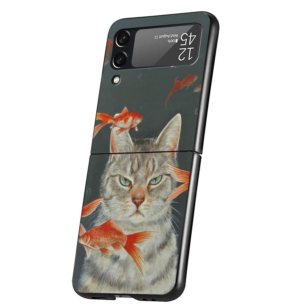Cute Cartoon Lucky Cats Cover Phone Case For Samsung Galaxy Z Flip 7 6 5 4 3 5G Flip7 Flip6 Flip5 Flip4 Flip3 Black Fundas Shell