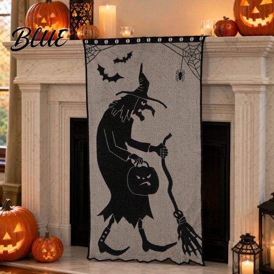 Halloween Tablecloth Door Curtain Lace Spider Web Fireplace Cover Scary Skeleton Witch Mysterious Fabric Bat Print Window Drapes for Home