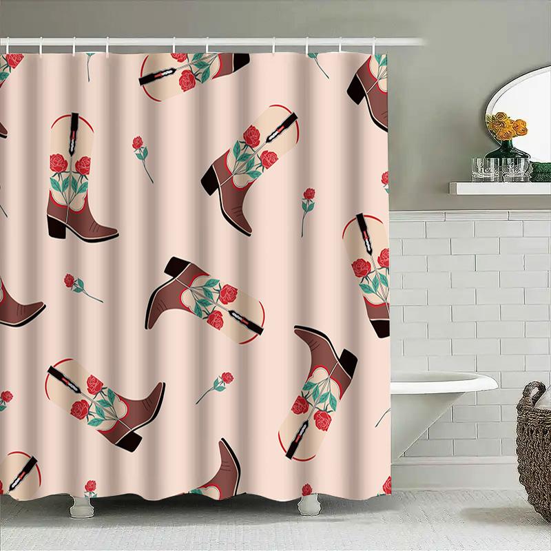 Vintage Cowboy Boots Shower Curtain Decor Western Style Floral Bathroom Curtains Waterproof Home Accessories Gift For Cowgirl Lo