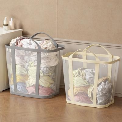 Wall Mounted Nylon Mesh Laundry Basket Large Capacity Foldable Mesh Laundry Hamper with Handle Breathable Dirty Clothes Basket