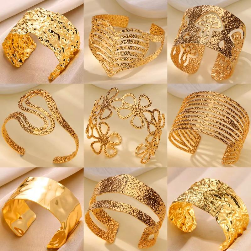 New Stainless Steel Simple Wide Version Open Bracelet Street Hip Hop Exaggerated Gold-plated Bracelet
