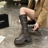 Fashion Fashion Punk Metal Buckle Platform Leather Knight Boots Shoes for Women Designer Soft-soled Autumn Witner Women Knee-high Boots