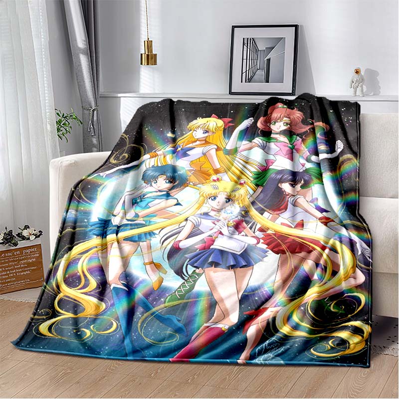 2026 new cartoon S-Sailor M-Moon flannel printed soft blanket sofa bed cover oversized office hotel airplane travel gift blanket