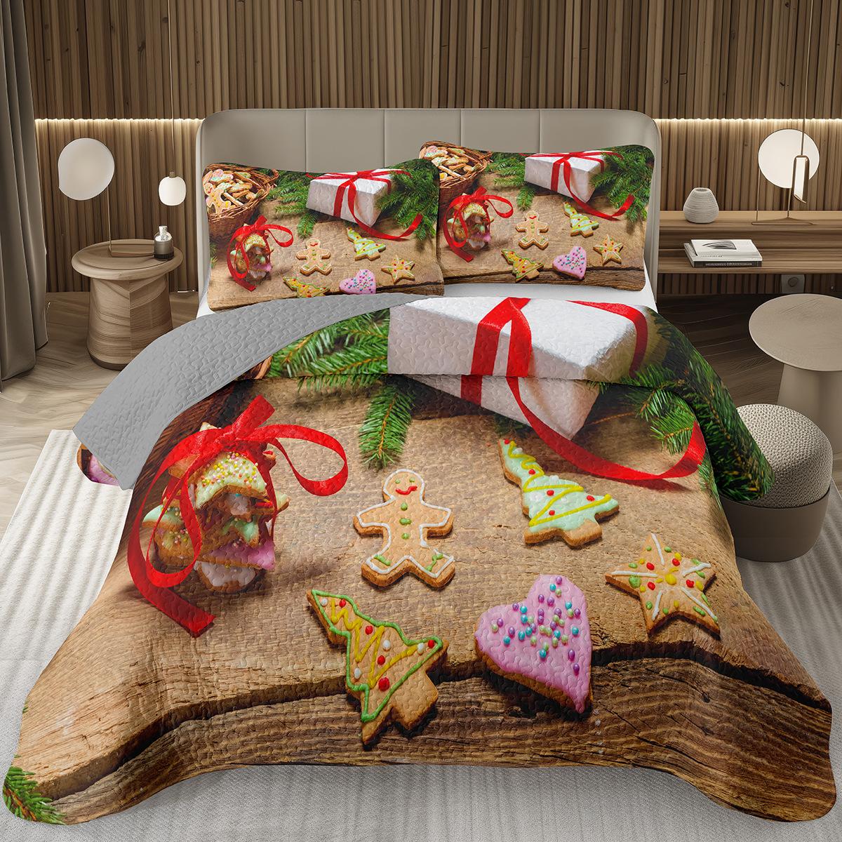 

Christmas Bedspread Set Twin King Size Gingerbread Man Snowman Quilt for Kids Boys Girls Xmas Coverlet Bedding EU Single 135x200cm