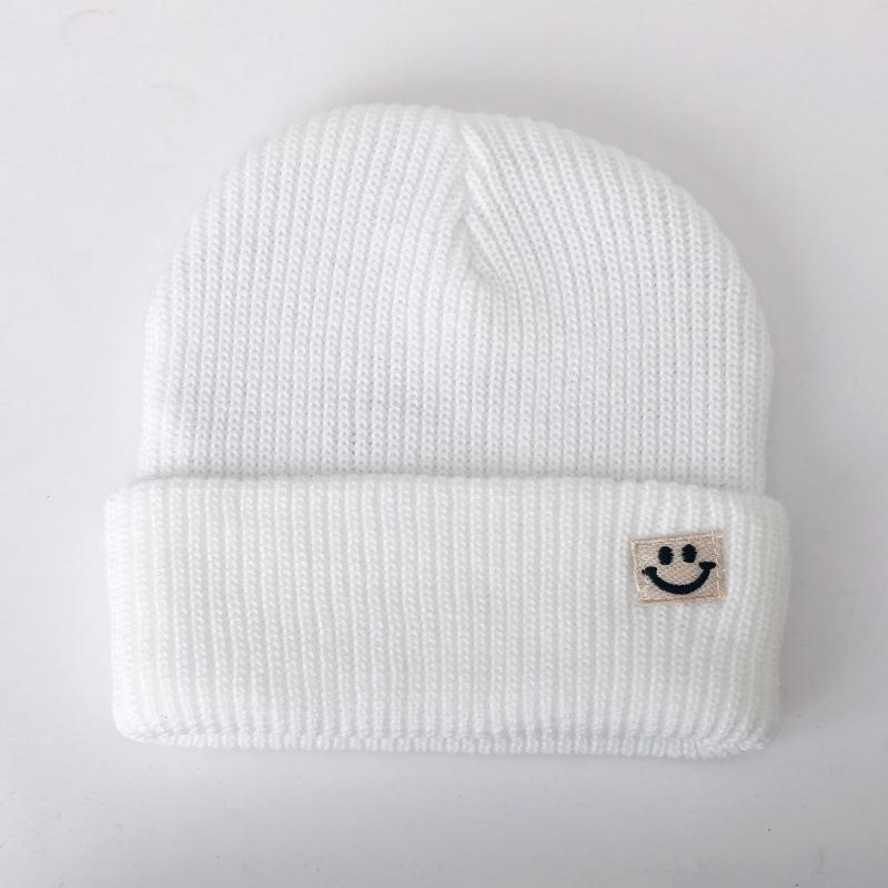 Cute Smiley Face Label Wool Hat Women's Autumn and Winter Warm Trend Versatile Ear Protector Black Knitted Hat Men