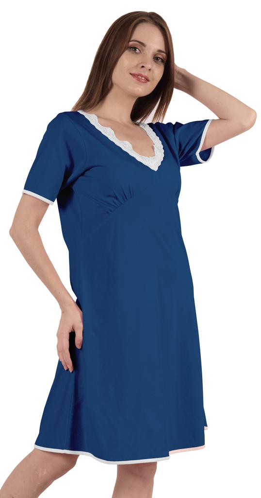 Inkmeso Solid Nightgown Dress For Women Nightwear Lace Short Sleeve Loungewear
