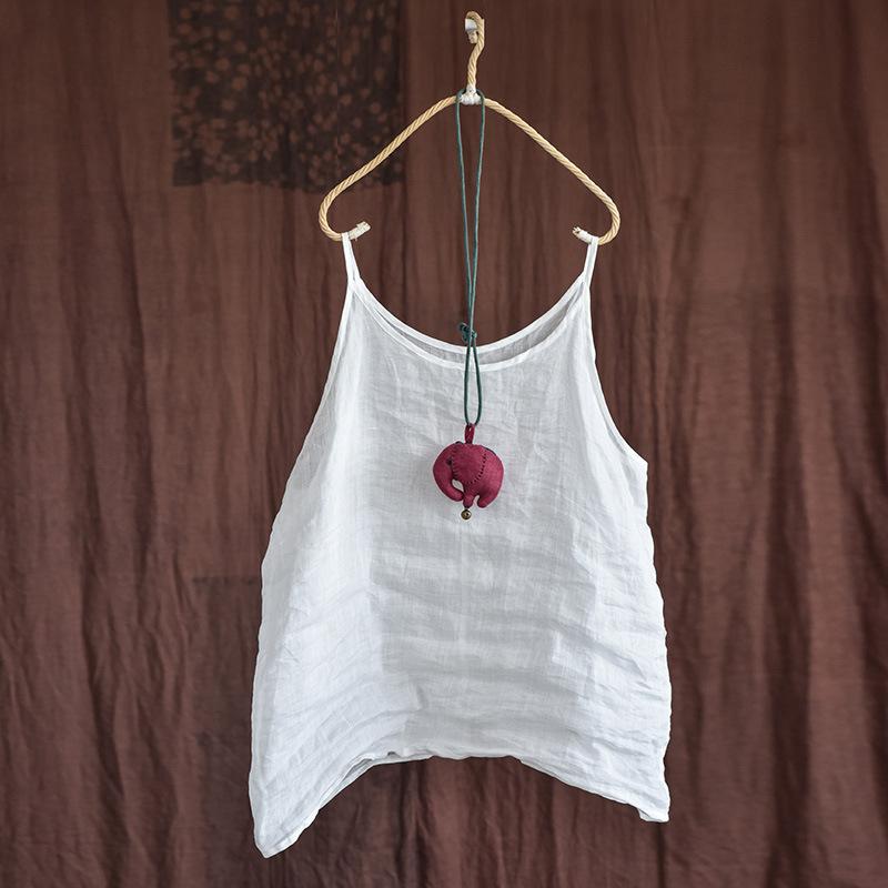 Johnature Women Ramie Solid Color Camis Summer Loose All Match Render Casual Clothes