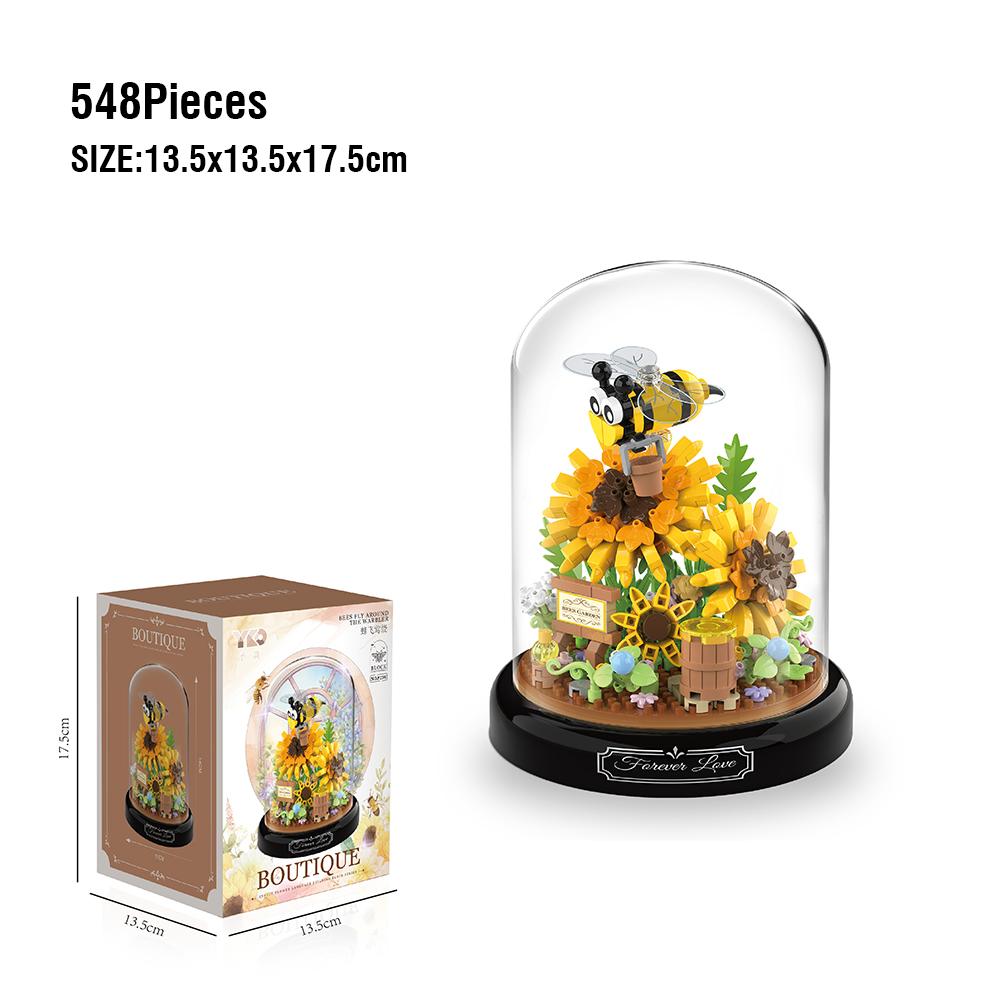 Insect Flower Building Blocks Set Bee Butterfly Plant Potted Model Bricks Set with Dust Cover DIY Toys for Kids Christmas Gifts