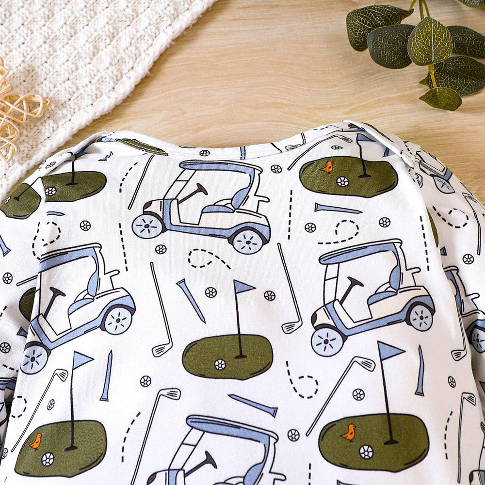 Infant Baby Golf Pattern Print Romper Casual Long Sleeve Jumpsuit