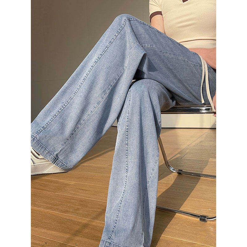 150.00kg Plus Size Plus Size Ladies Thin Lyocell Jeans Blue, Extended Length 6XL