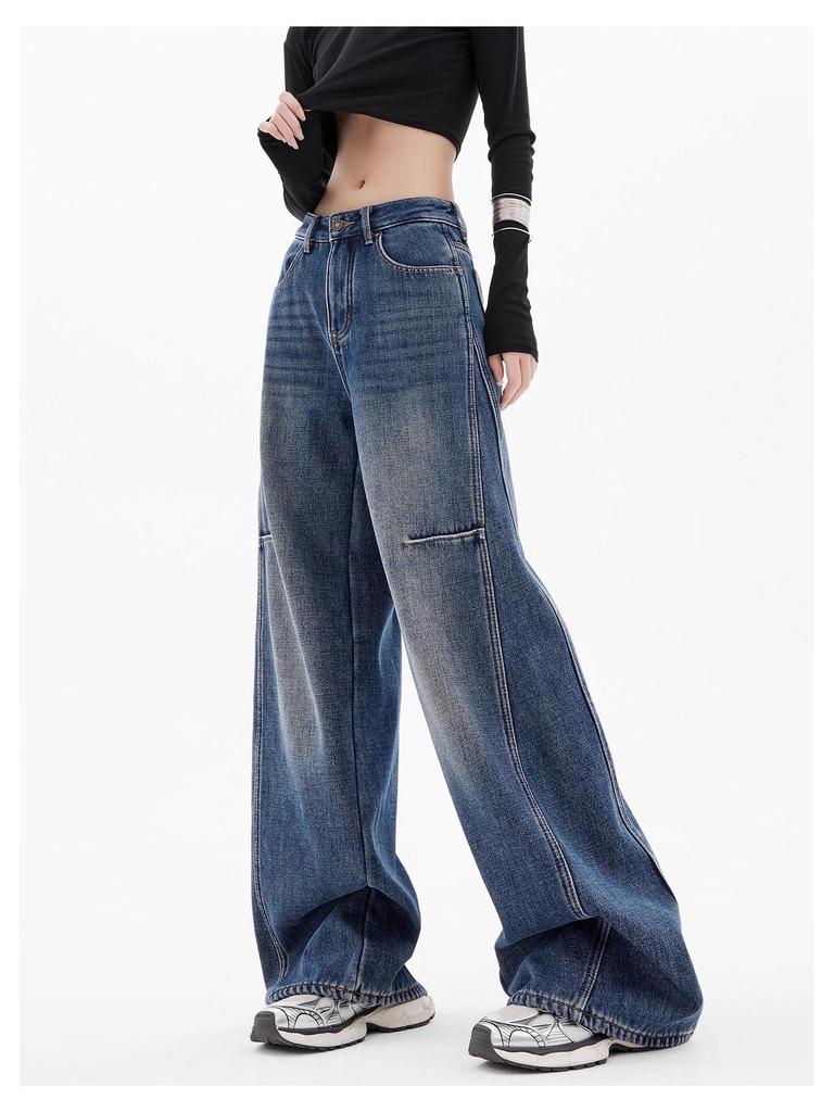 Autumn High-End Extra Long Wide Leg Slimming Floor-Length Loose Scimitar Jeans for Women