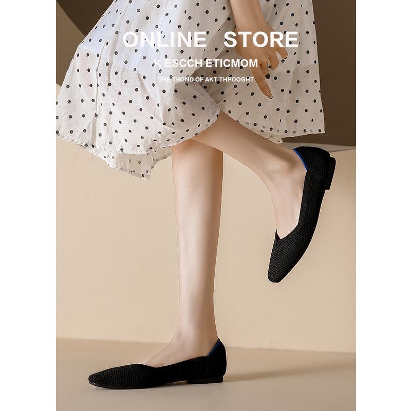 

Single shoes women s shoes egg roll small square head low heel light mouth fly knitting flat bottom knitting 41