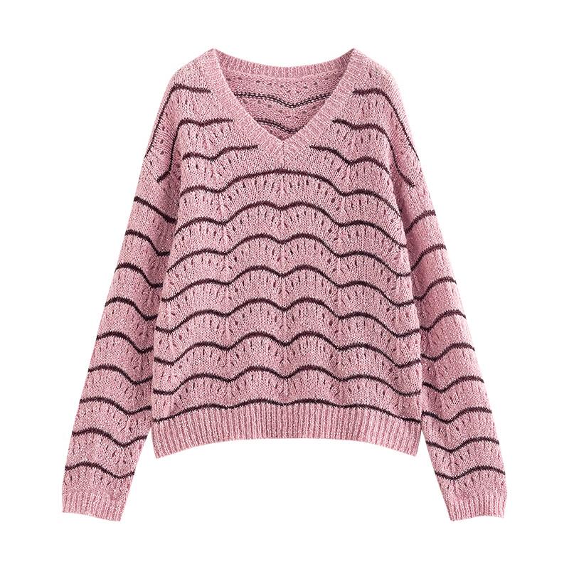 Chuyu Women's Wave Stripe Openwork Knit Cardigan