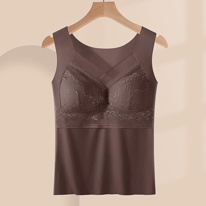 Large size lace ice silk underwear women's integrated fixed cup ring non-marking gathering anti-sagging sports vest bra cover