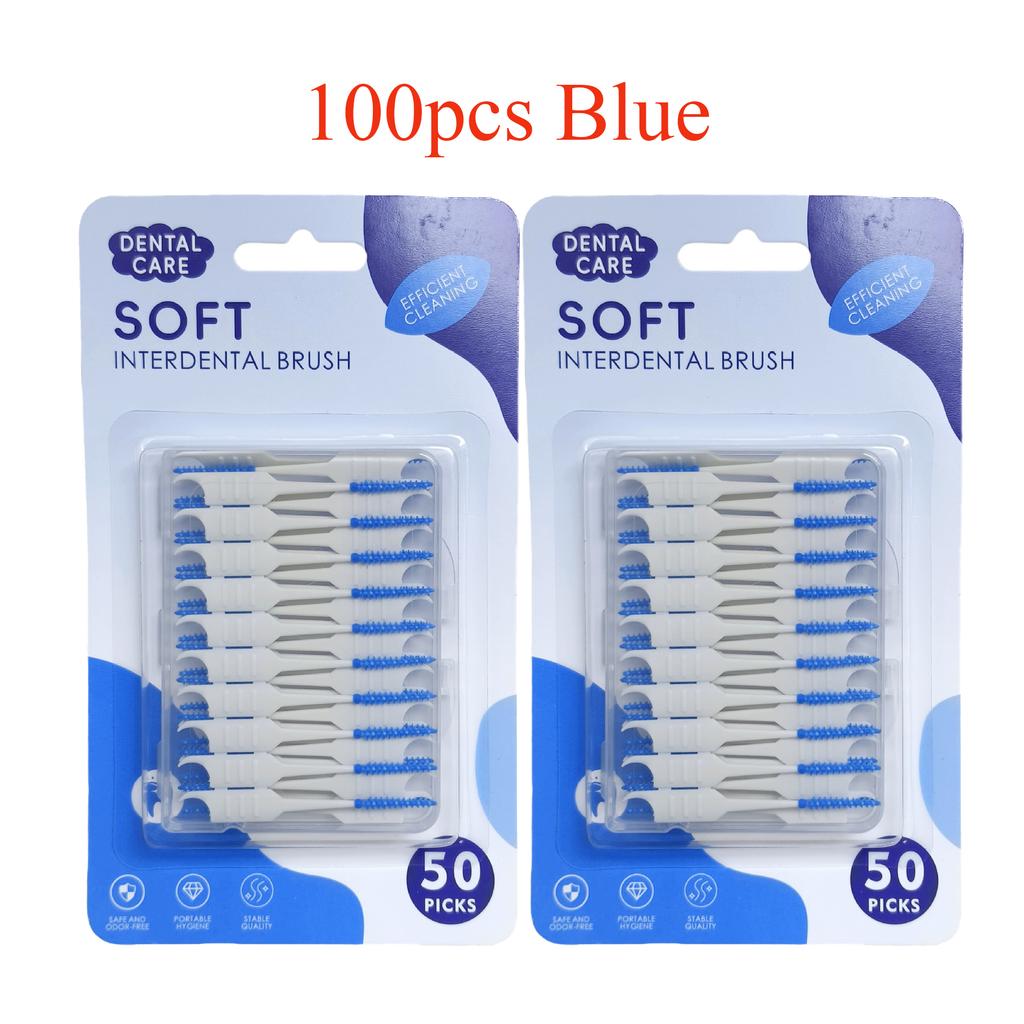 50~100Pcs Silicone Interdental Brush Disposable Dental Floss Picks Cleaning Between Teeth Soft Hilo Dental Brace Brush Toothpick