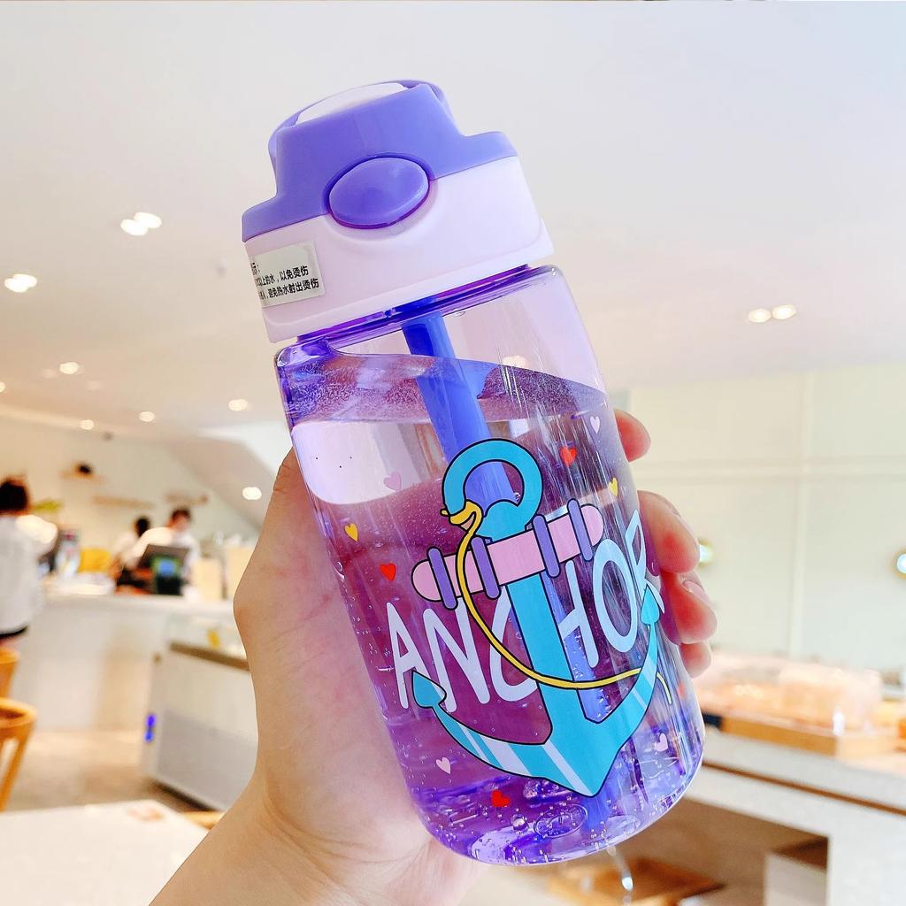 480ml Cute & Durable Cartoon Space Cup with Handeld Ring BPA-Free Portable Outdoor Water Bottle With Straws And Lids Spill Proof