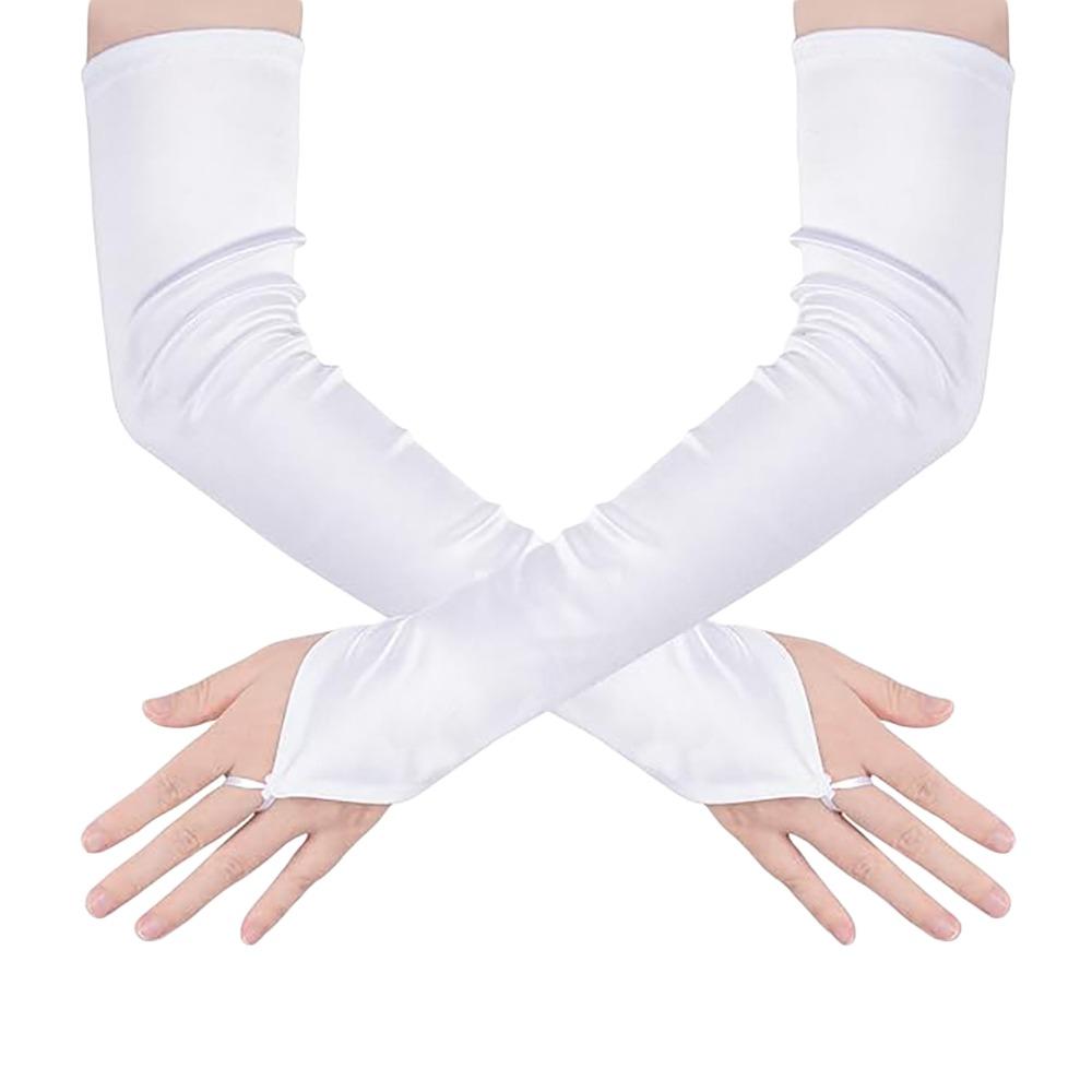 Solid Color Finger Hook Mittens Long Cosplay Gloves Winter Warm Satin Gloves