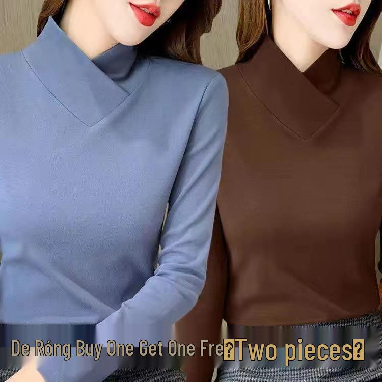 Women's Half-High Collar Fleece Base Layer Shirt – Versatile Long Sleeve T-shirt for Autumn/Winter.