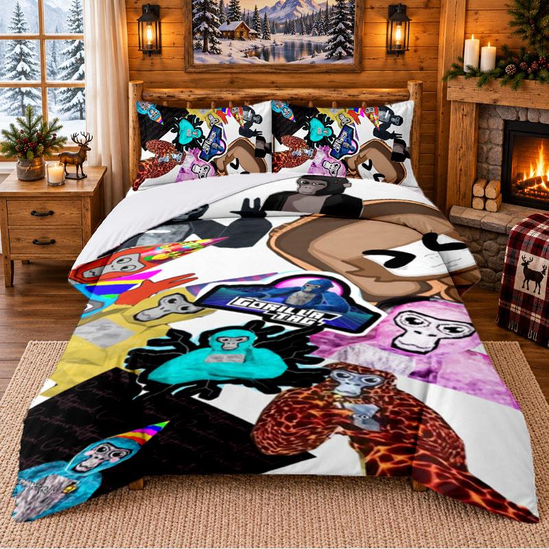 Gorilla Tag Cartoon Pattern Bedding 3Pcs Set Bed Sheet And Pillowcases For Indoor Bedroom