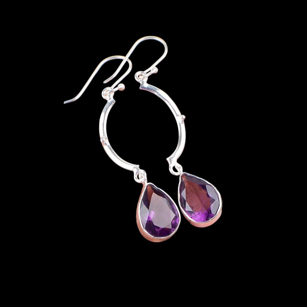 Amethyst Gemstone 925 Sterling Silver Jewelry Handmade Earrings 2.60" EE-43-9