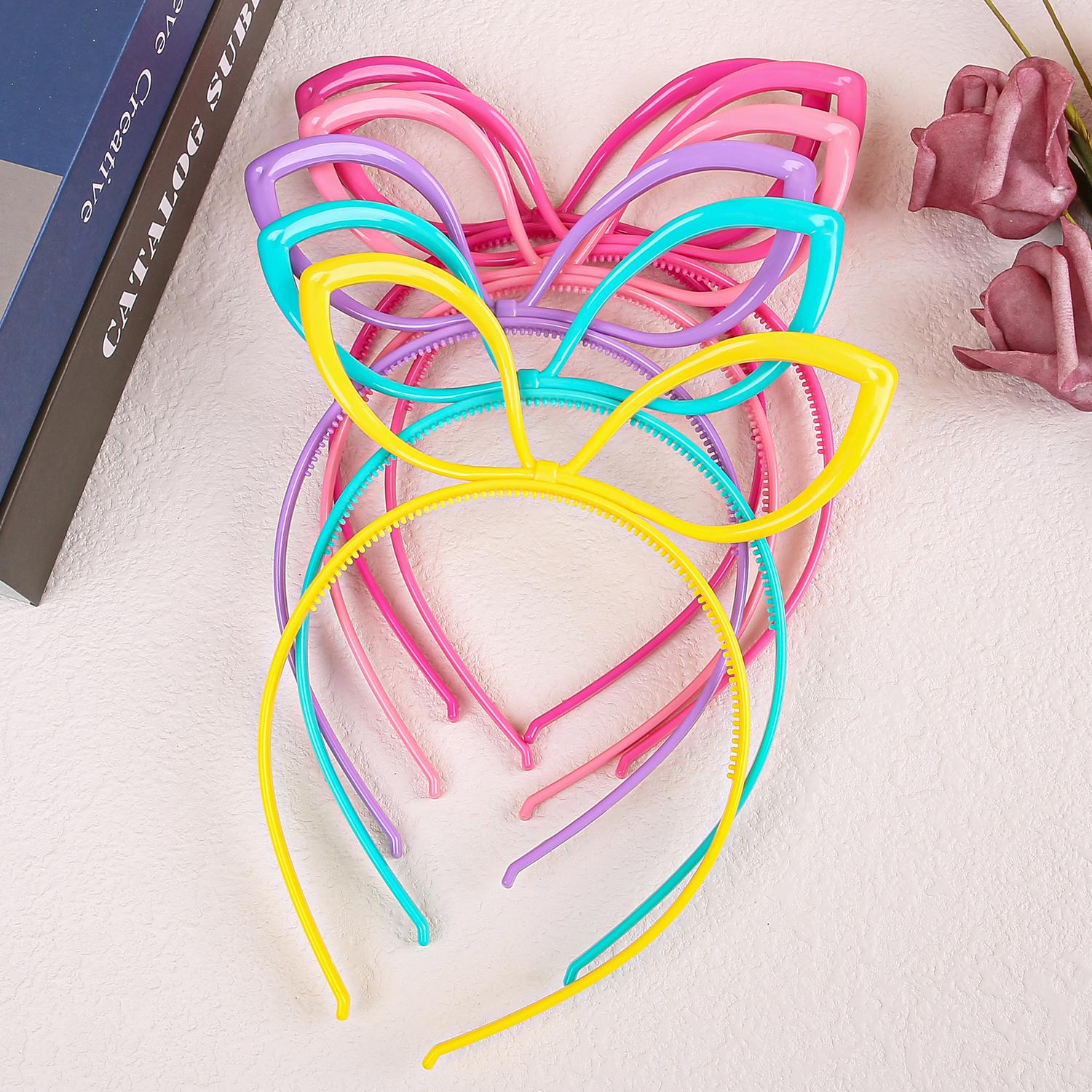 

6/12 шт. Повязки на голову для девочек с кроличьими ушками, конфетных цветов, с бантами, повязка на голову с пластиковыми зубцами, резинки для волос, семейное украшение, аксессуары для волос для вечеринки