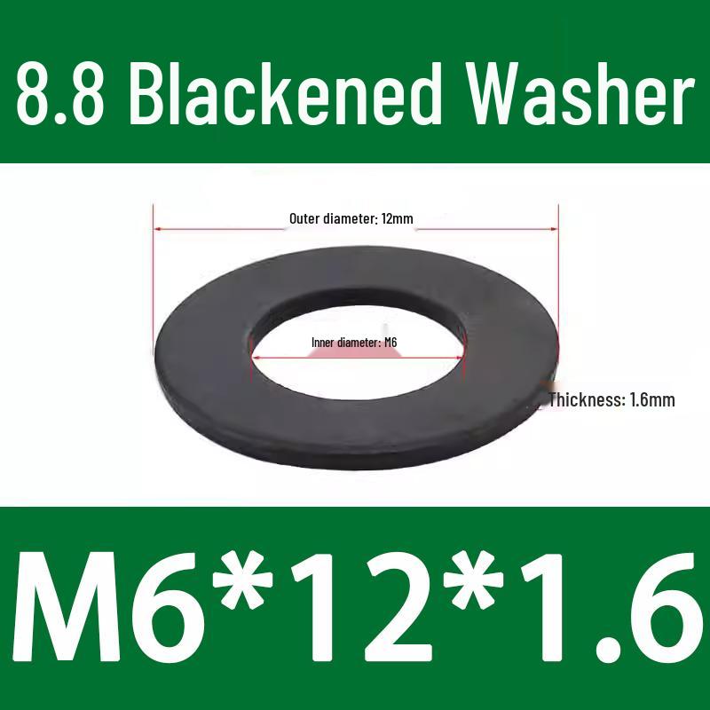 8.8 High-Strength Blackened Metal Flat Washer Spacer, Galvanized and Thickened, Sizes: M3-M12.